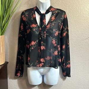 #319* Forever 21, sheer long sleeve floral blouse size small